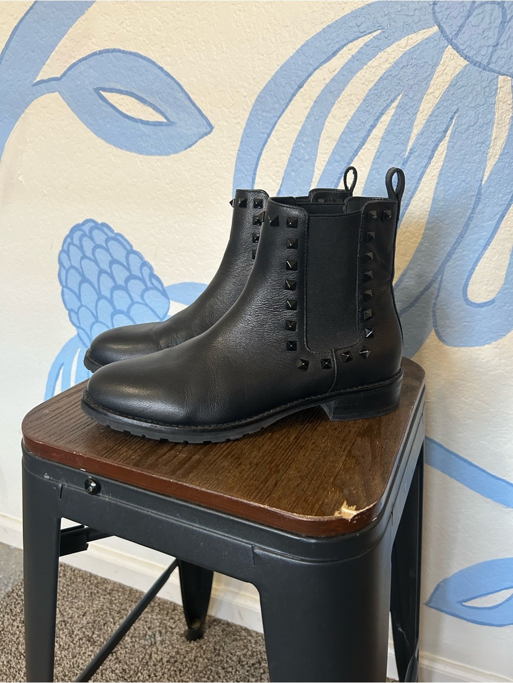 White House Black Market Black Leather Studded Chelsea Boots